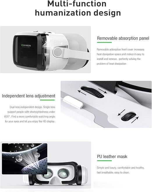 VR SHINECON Headset +Bluetooth 3D Glasses Goggles HD Virtual Reality Headset Compatible with iOS & Android Phone Eye Protected Soft & Comfortable Adjustable Distance for Phones 4.7-6.7"
