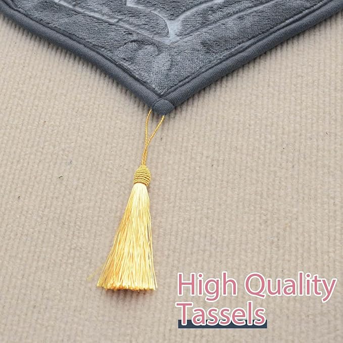 Embossed Prayer Mat Anti-Slip Velvet Top Islamic Prayer Mat Dome Style Thick Padded Sajadah Prayer Rug for Men Women Eid Gift Ramadan 70 x 110 cm (Ash Grey)