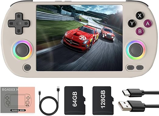 BVXZIOP RG40XX H Handheld Game Console, Built-in 128G & 10000+ Games,with RGB Colorful Joystick Lighting, 4.0-inch IPS Screen Linux System Arcade Support Bluetooth 5g WiFi Combat (Gray, 64G+128G)
