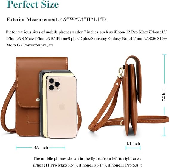 Small Crossbody Cell Phone Bag for Women, Leather Shoulder Bag Card Holder Phone Wallet Purse