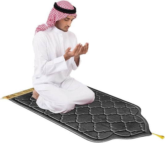 Embossed Prayer Mat Anti-Slip Velvet Top Islamic Prayer Mat Dome Style Thick Padded Sajadah Prayer Rug for Men Women Eid Gift Ramadan 70 x 110 cm (Ash Grey)