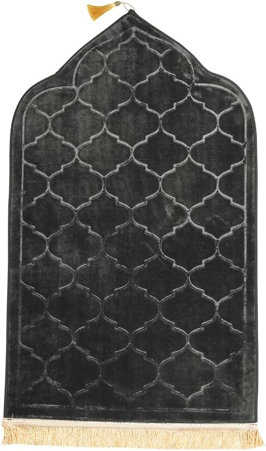 Embossed Prayer Mat Anti-Slip Velvet Top Islamic Prayer Mat Dome Style Thick Padded Sajadah Prayer Rug for Men Women Eid Gift Ramadan 70 x 110 cm (Ash Grey)