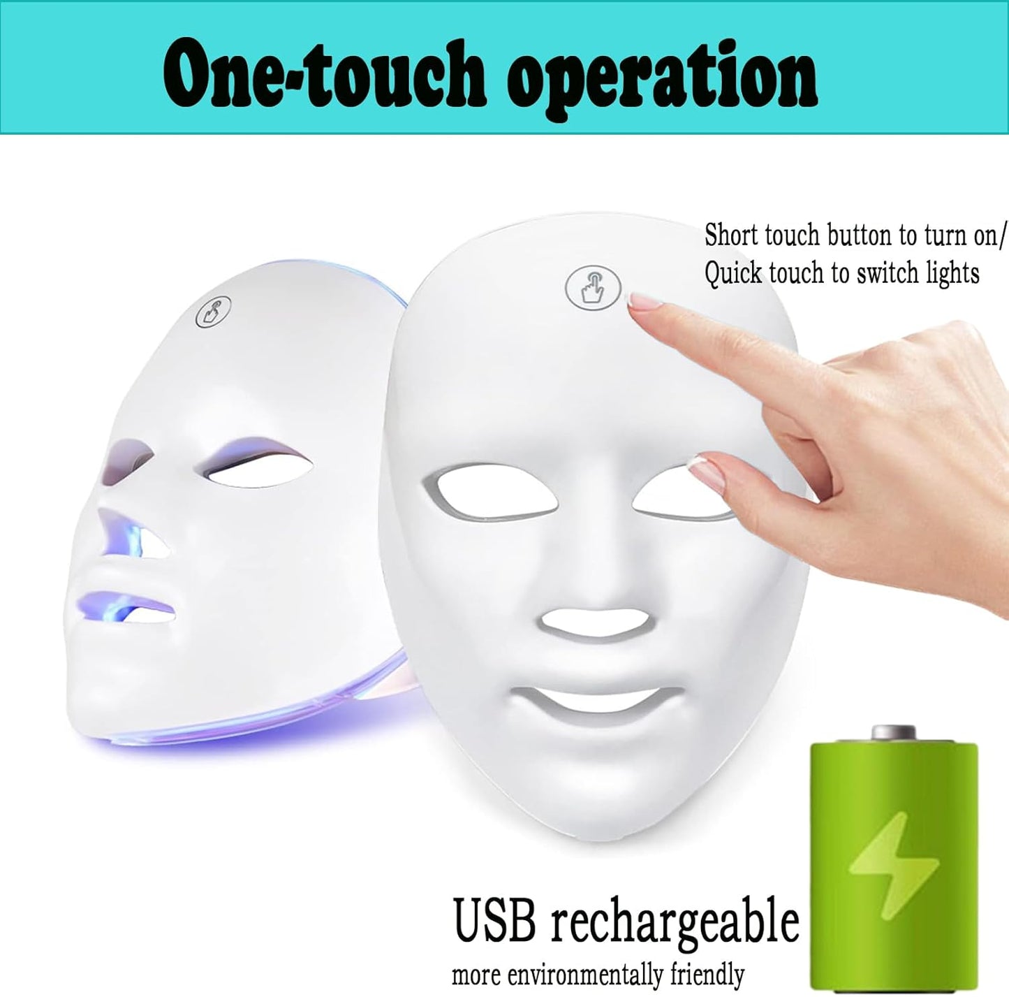 Led Mask 7 Colors, Led Face Mask, Phototherapy Mask, Phototherapy Mask, Phototherapy Mask for Face (White)