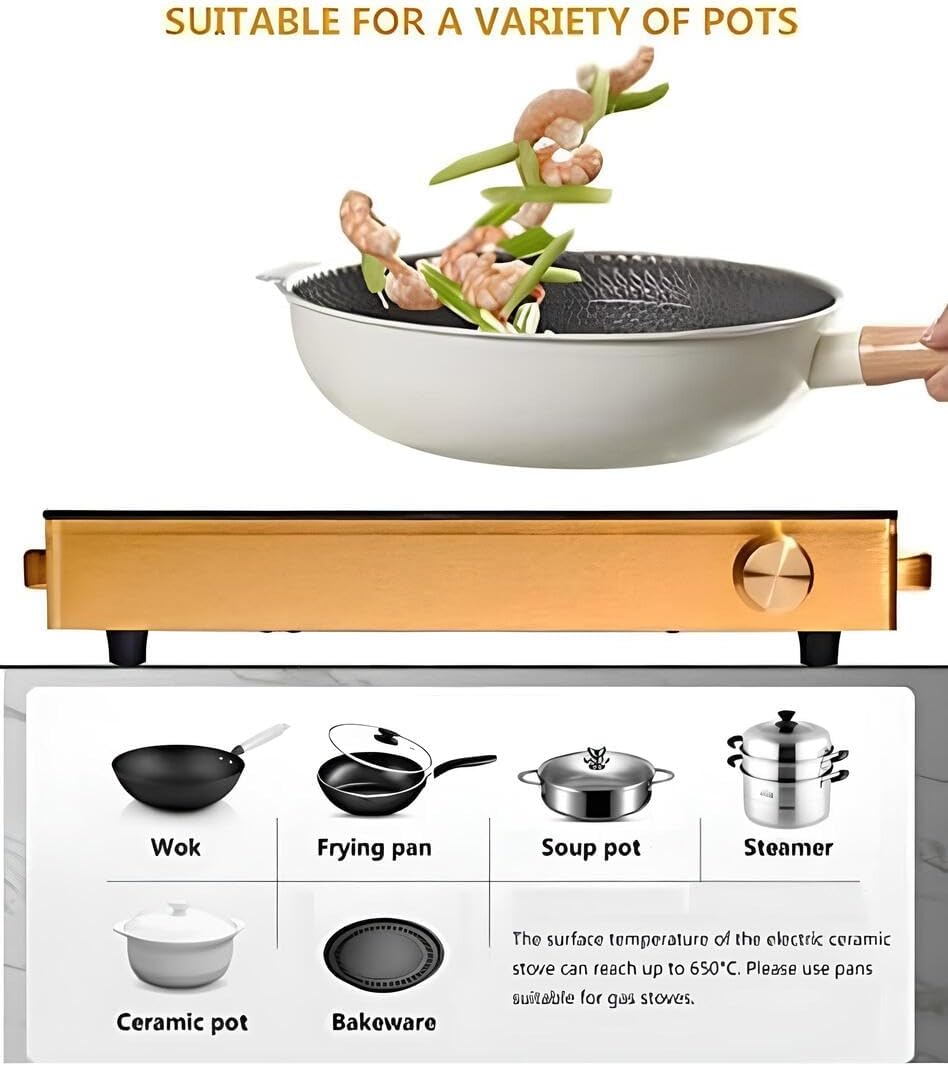 Infrared Cooker Single 2200W - Digital Display & Temperature Control, BBQ, Stir-Fry, Hot Pot Settings, Portable Lightweight Gold Aluminium Design, Child Lock Safety Feature, Fast Heating & Energy Effi