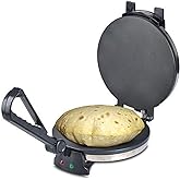 Geepas Chapathi Maker - Non-stick Coating with Thermostat Control | Cool Touch Handle Indicator Lights Ideal for Making Breads Chapathi,Roti1000 W Black/Silver, 8"