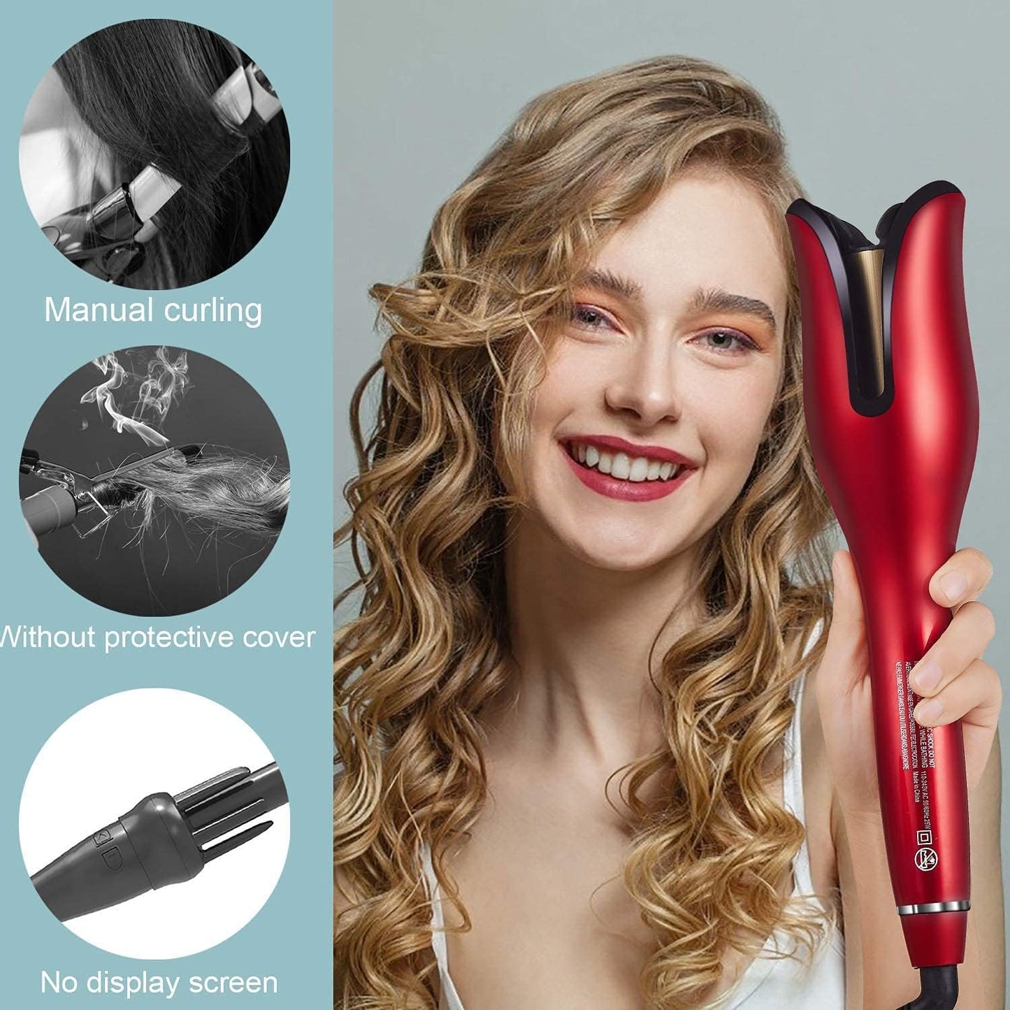 HICITI Multi-Automatic Hair Curler Hair Curling Iron LCD Ceramic Rotating Hair Waver Magic Curling Wand Irons Hair Styling Tools (RED)