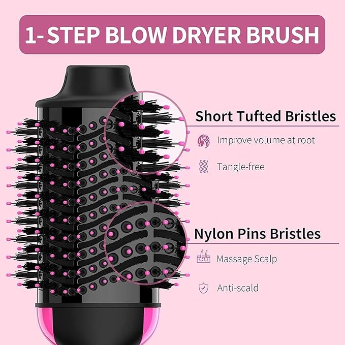 One Step Hair Dryer and Volumizer Brush, 3 In 1, Black and Pink