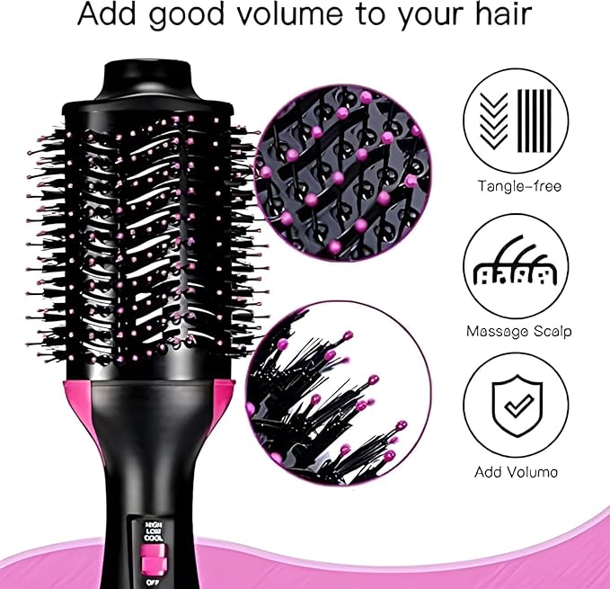 One Step Hair Dryer and Volumizer Brush, 3 In 1, Black and Pink
