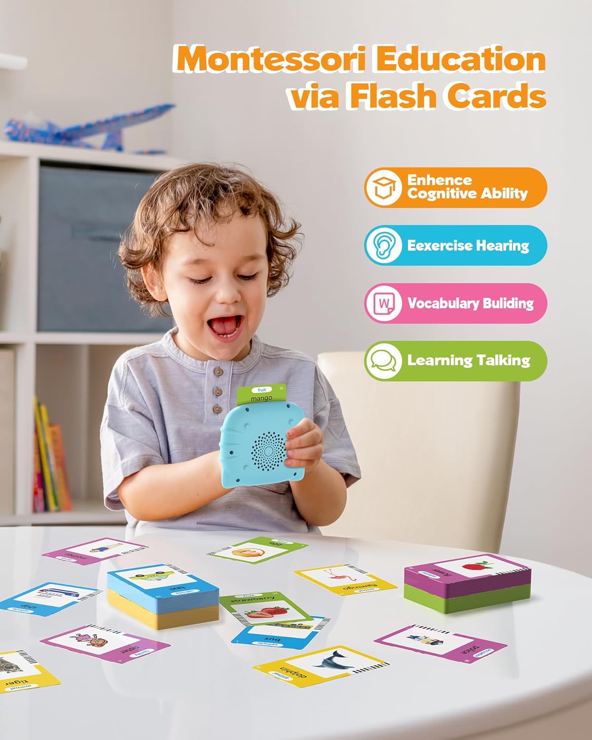 Talking Flash Cards for Toddler 1 2 3 4 Year Olds, Language Learning Toys, Pocket Speech Therapy Toys, Autism Toys, Montessori Toys with 224 Words, Children's Sensory Educational Toys