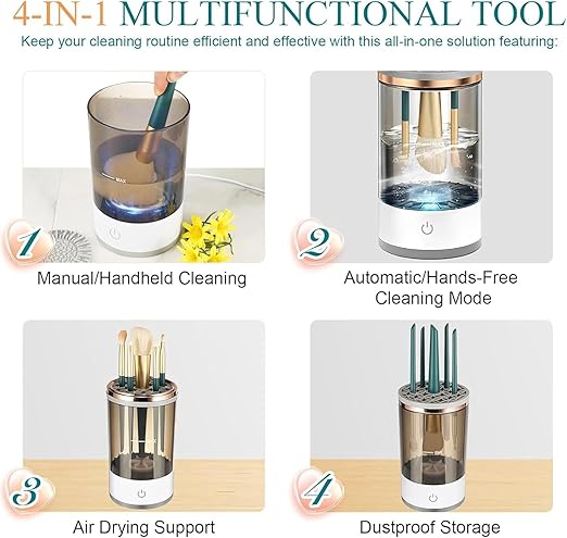 Makeup Brush Cleaner Cosmetic And Spongue Brush Cleaner, Automatic Spinning Makeup Brush Cleaner BEST Birthday Party Gift(COLOUR) WHITE