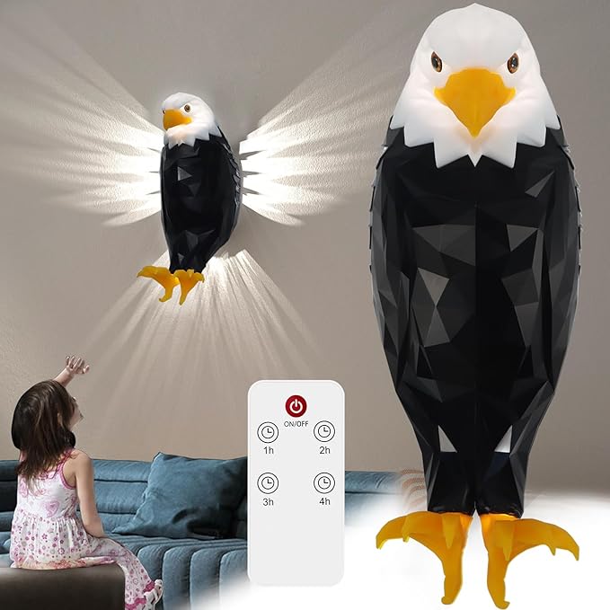 Eagle Wall Light, American Animal Bird Wall Night Light, Magnetic Led Wall Mounted Eagle Lamp, with Remote Control, USB Charging, Battery Operated & Removable Charging Eagle Light for Indoors