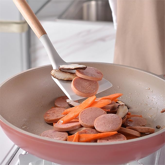 19 Piece Silicone Kitchenware Utensil Set Silicone Kitchen Utensils Set Heat Resistant Non-stick Cooking Tool with Wooden Handles Silicone Cookware Set BPA Free,19pcs Multicolor