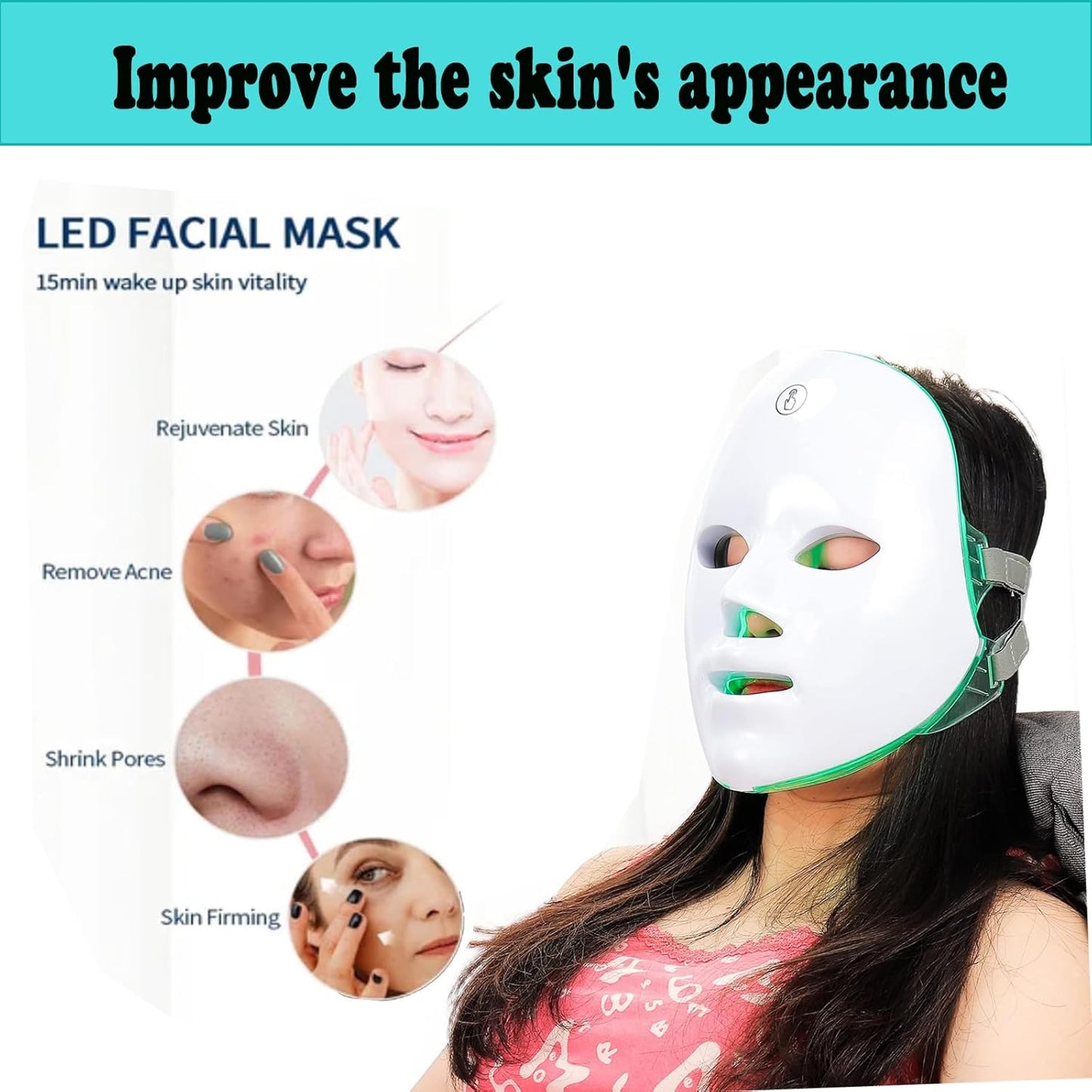 Led Mask 7 Colors, Led Face Mask, Phototherapy Mask, Phototherapy Mask, Phototherapy Mask for Face (White)