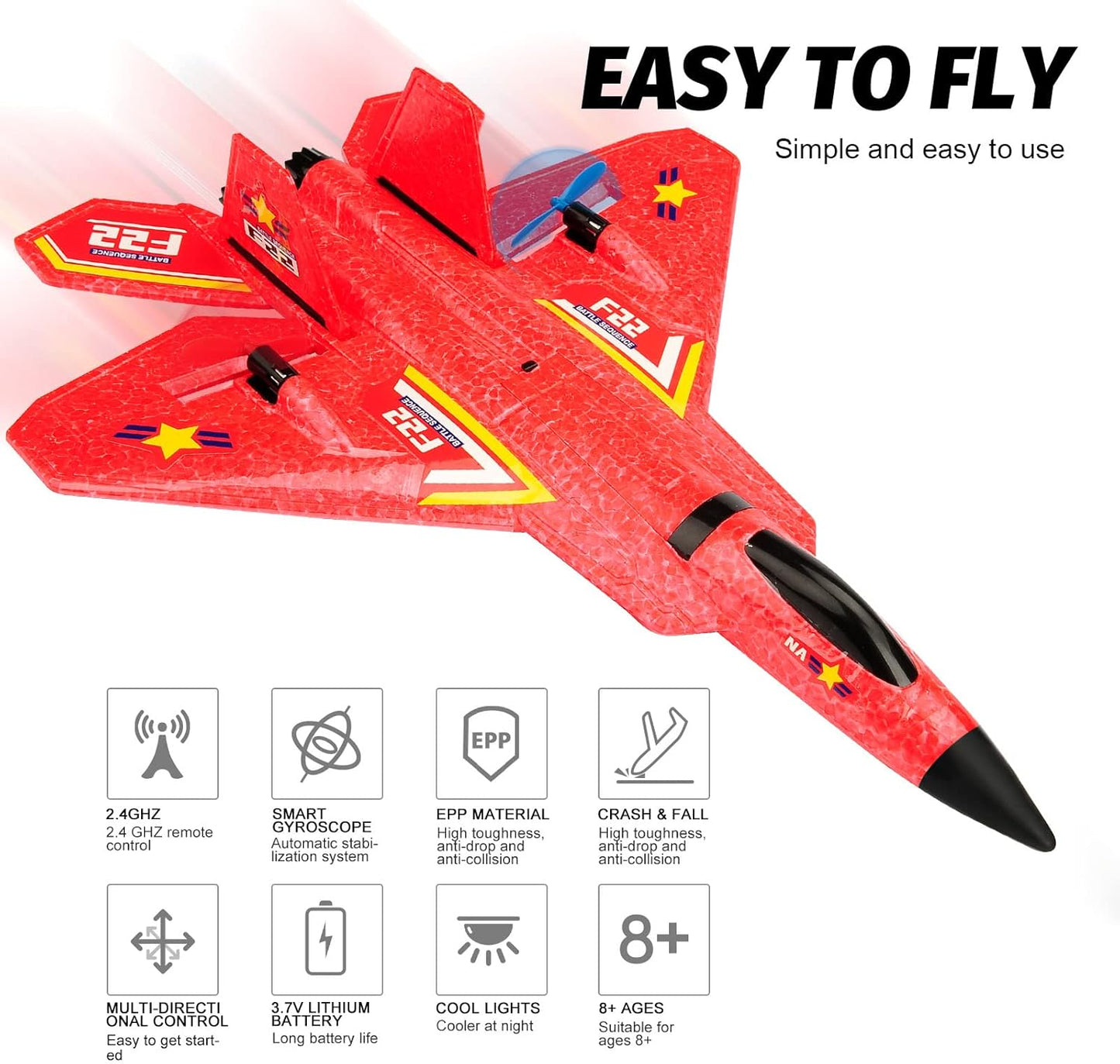 RC Plane F22 Airplane Fighter Ready to Fly 2.4Ghz 2 Channel Remote Control Airplanes Toy for Boys Girls Kids Beginners