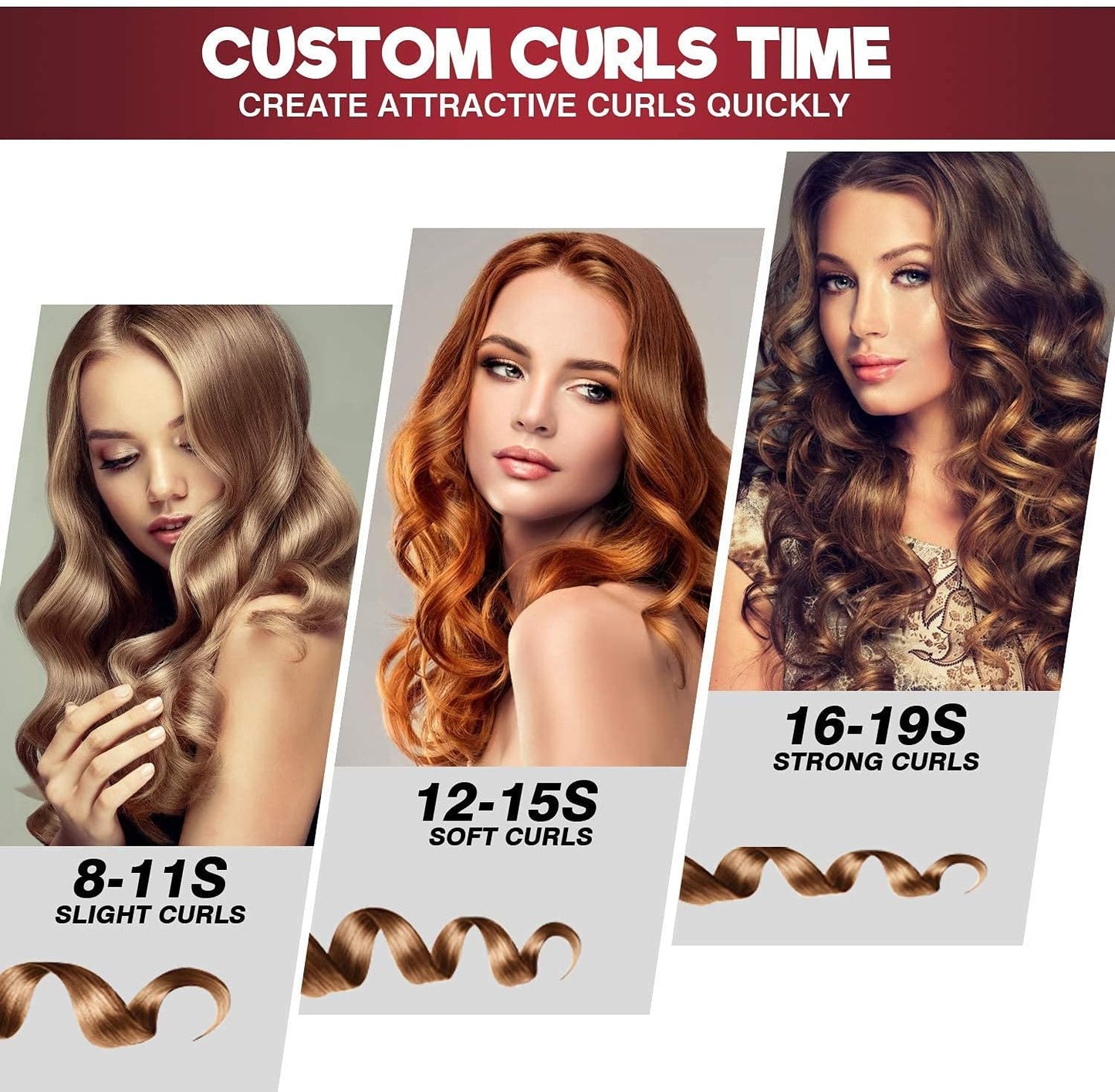 HICITI Multi-Automatic Hair Curler Hair Curling Iron LCD Ceramic Rotating Hair Waver Magic Curling Wand Irons Hair Styling Tools (RED)