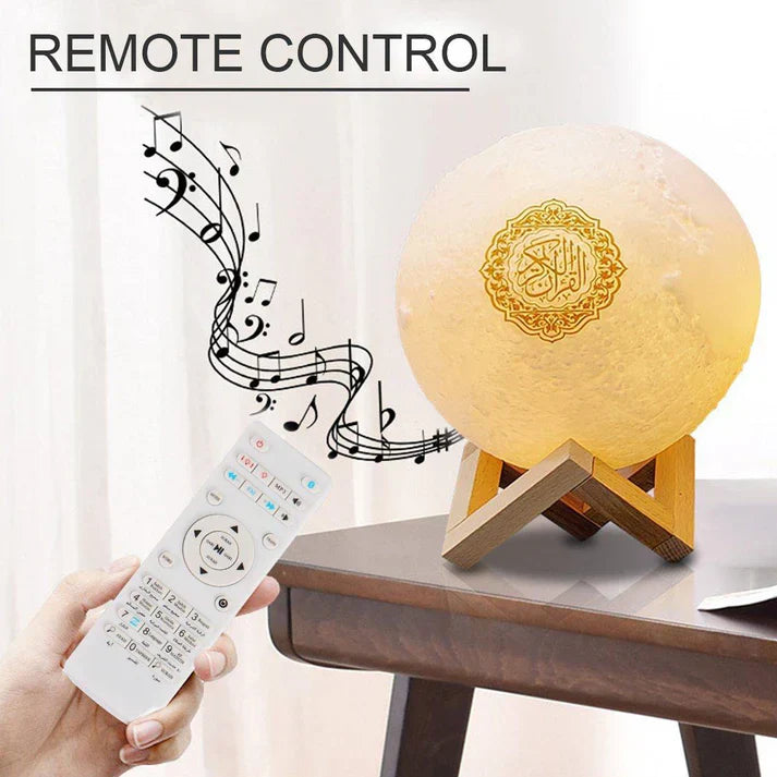 NoorWave™ 4-in-1 Quran Speaker with 16-Color 3D Moon Lamp & Recitation