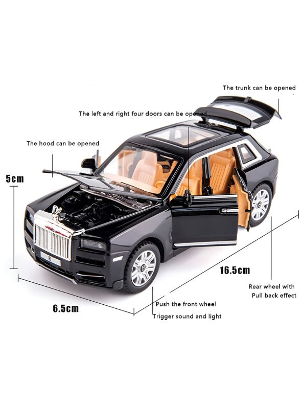 Black - Rolls-Royce – Cullinan Diecast Metal Pullback Toy Car - Premium Model with Openable Doors – Best Gift for Kids & Collectors